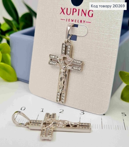 Крестик родованный, с Распятием украшенный Блестящими камешками, размер 2,8*1,8см, Xuping 210269 фото 1