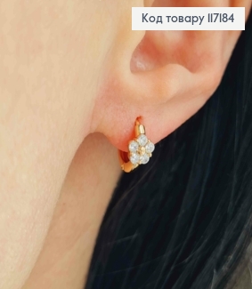Сережки кільця 1см "Квіточка" в камінцях , 0,5см, Xuping 18K 117184 фото