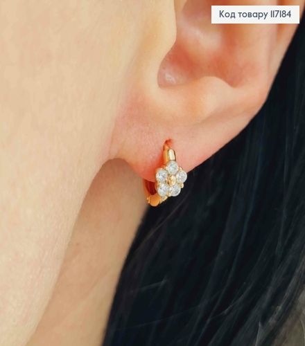 Сережки кільця 1см "Квіточка" в камінцях , 0,5см, Xuping 18K 117184 фото 1