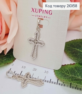 Крестик родованный, с ободком из камней и маленьким крестиком в центре, 2,5*1,5 см, Xuping 18K 210158 фото