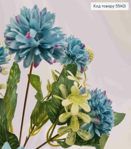 Искусственная композиция Хризантемы, ГОЛУБОГО цвета, 6 веточек, 6 цветов, высота 29см 551421 фото 3