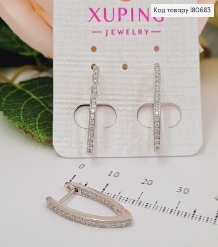 Сережки родированые Стрелы с камнями по всей длине, 2,5см, Xuping 180683 фото 1