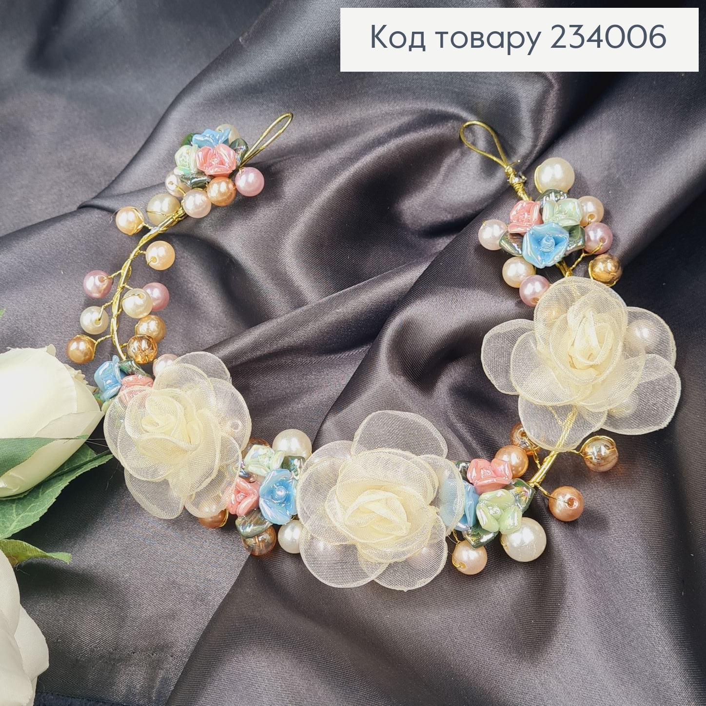 Веточка в волосы ручной работы с белими цветами 234006 фото 2