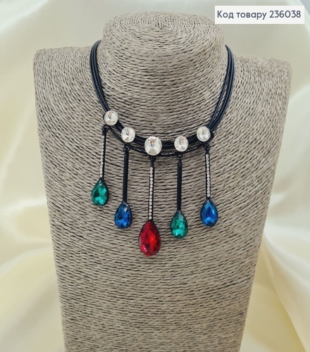 Бижутерия на шею цепочку каучуковый тройной с камнями 44 + 7 см 236038 фото 1