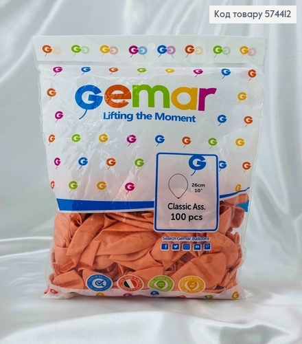 Воздушный шар латексный 10' Gemar Персиковый Матовый (26см), 100шт/уп 574412 фото 1