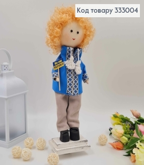 Лялька ХЛОПЧИК,"Кучерявий білявий" в блакитній сорочці, висота 35см,см, ручна робота, Україна 333004 фото