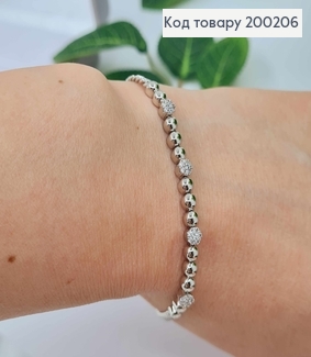 Браслет родований, з кульками та каміцями, довж. 17,5+4см, Xuping 200206 фото
