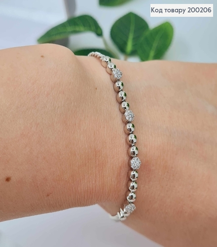 Браслет родованный, с шариками и камушками, дл. 17,5+4см, Xuping 200206 фото 1