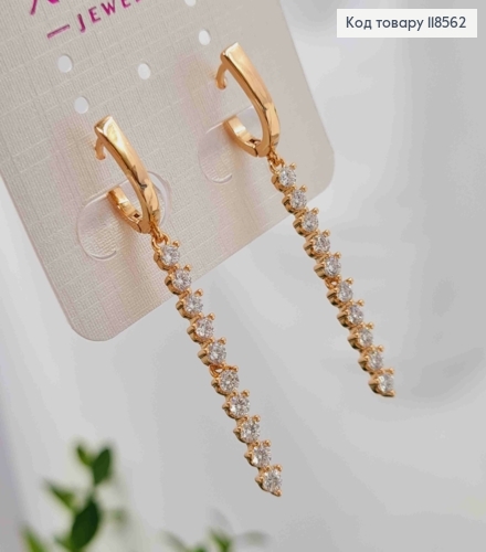 Сережки кільця (1,2см) з підвісними Блискучими камінцями (3см), Xuping 18К 118562 фото 3