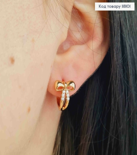 Серьги кольца "БАНТИК" украшены камешками, диаметр 1,3см, Xuping 18К. 118101 фото 1