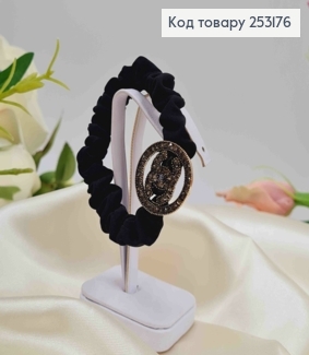 Резинка жатка 6см, Чорного кольору, з квадратною пластинкою "Шанель" з камінцями 253176 фото