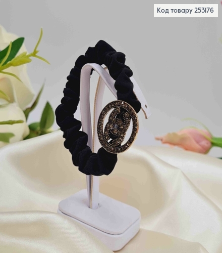 Резинка жатка 6см, Чорного кольору, з квадратною пластинкою "Шанель" з камінцями 253176 фото 1
