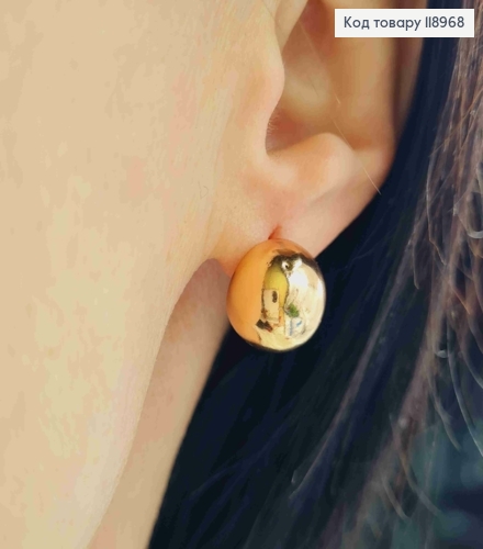 Серьги гвоздики "Полушарие", длина 1,3см, Xuping 18K 118968 фото 2