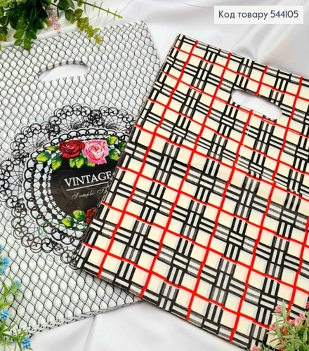 Пакет полиэтиленовый с принтом "Геометрия" и "Vintage" в ассортименте, 100шт/уп, 39*30см 544105 фото 1