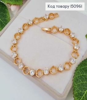 Браслет плетения шестиугольники с Белыми блестящими камешками 19,5см, Xuping 18K. 150961 фото