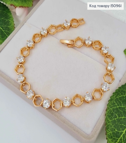 Браслет плетения шестиугольники с Белыми блестящими камешками 19,5см, Xuping 18K. 150961 фото 1