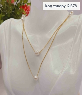 Цепочка ПАНЦИРНОЕ плетение двойное с Жемчужинами, длина 40+5см, Xuping 18K 121678 фото