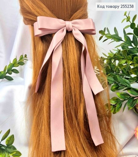 Бант РОЗОВЫЙ, атласный, двойной с длинными хвостами, на заколке автоматик, размер 15*23см. 255238 фото 1
