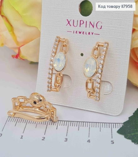 Серьги "Eyes of Freedom" с перламутровым камнем сваровские, 2,5см, английская застежка, Xuping 18K 117958 фото 2