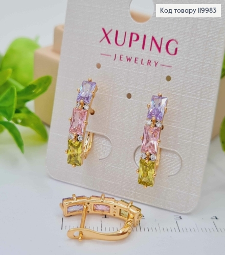 Серьги с тремя Разноцветными камешками, 2,2см, английская застежка, Xuping 18K 119983 фото 1