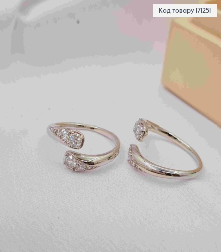 Перстень родованный "Поцелуй" с блестящими камнями, Xuping 171251 фото 1