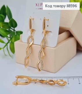 Серьги с подвижной подвеской "Спираль" в Блестящих камнях, 1,7+3,4см, англ. застежка, Xuping 18К 118596 фото