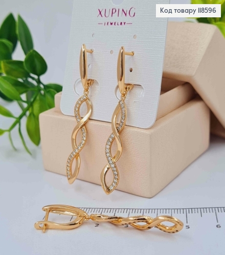 Серьги с подвижной подвеской "Спираль" в Блестящих камнях, 1,7+3,4см, англ. застежка, Xuping 18К 118596 фото 1