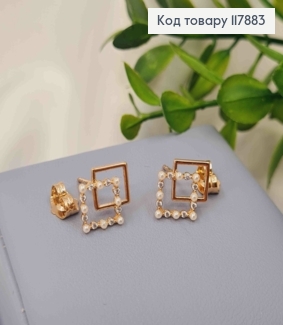 Серьги гвоздики, Ромбы с камешками и жемчужинами, 1,1*1,5см, Xuping 18К 117883 фото