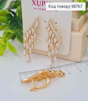Серьги "Крылья Ангела" украшены Блестящими камешками, 3,7см, английская застежка, Xuping 18K 118767 фото