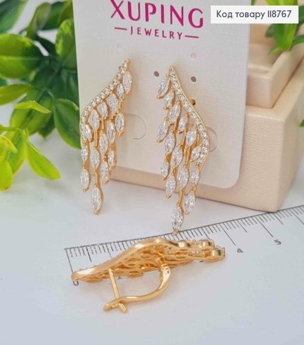 Серьги "Крылья Ангела" украшены Блестящими камешками, 3,7см, английская застежка, Xuping 18K 118767 фото 1