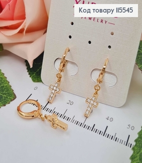 Сережки кільця 1см., з підвіскою хрестиком в камінцях 1см. Xuping 18K 115545 фото