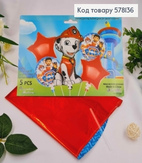 Набор фольгированных шаров "Щенячий патруль", круглые 2шт, звездочки 2шт, Маршал 1шт.(28") 578136 фото