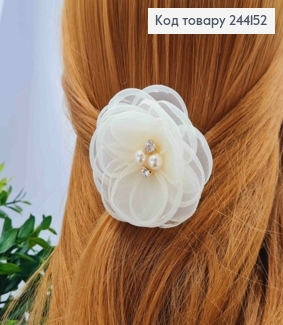 Резинка-детская, "ЦВЕТОК" с бусинками и камешками, 6,5см, цвета Айвори, ручная работа, Китай 244152 фото