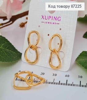Серьги овальные с подвеской "ЗВЕНИЯ", длина 1,5+1,5см, XUPING 18K 117225 фото