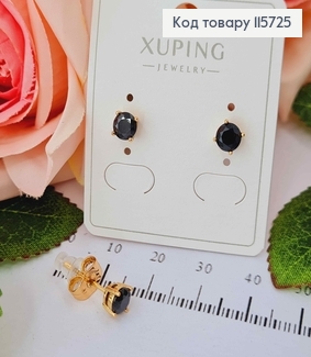 Серьги гвоздики с черным камешком 5мм, Xuping 18K 115725 фото