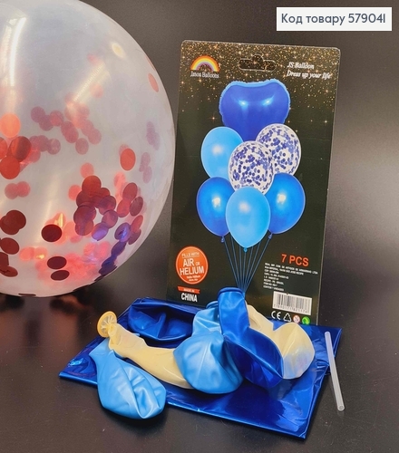 Набор шаров Синих, 1шт(фольгированая Сердце)+6шт(латексные) 579041 фото 1
