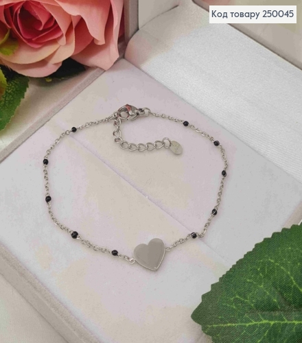 Браслет серебряного цвета с Бусинками подвеской Сердце (10*8мм), 18+3,5см, сталь Stainless Steel 250045 фото 1
