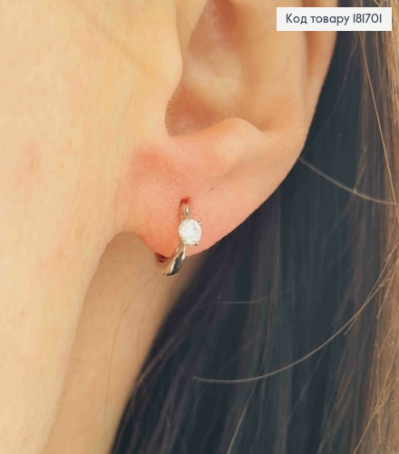 Серьги кольца с блестящим камнем, диаметр 1см, Xuping 181701 фото 2