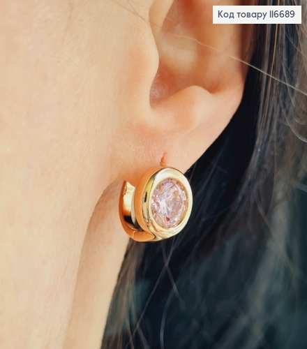 Серьги "Полнолуние" с розовым камешком, 1см, англ. зам. Xuping 18К 116689 фото 2