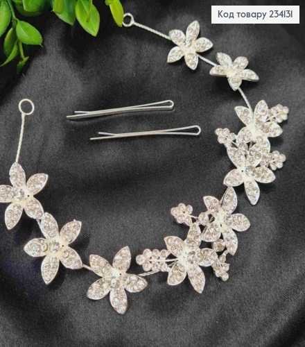 Веточка в волосах, Серебряного цвета, Цветочки с камешками. 234131 фото 1