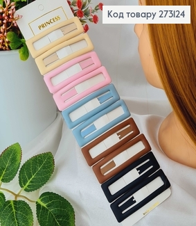 Заколки Тік-так 7 см, квадратні, каучукове покриття, матові пастельні кольори, 10 шт/уп. 273124 фото