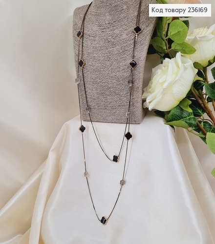 Бижутерия на шею Подвеска двойная четырехлистник с камешками 66+5 см 236169 фото 1