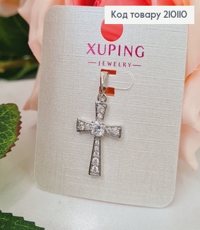 Крестик родированый весь в камнях, 2*1,5см, Xuping 210110 фото