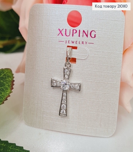 Крестик родированый весь в камнях, 2*1,5см, Xuping 210110 фото 1