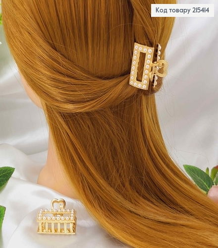 Краб металл, Прямоугольный в жемчужинах, золотого цвета, 3,5см. 215414 фото 2