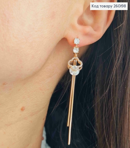 Сережки гвіздки золотого кольору, Van Cleef з Ланцюжками в камінцях (6,8см),сталь XianGuang 260198 фото 1