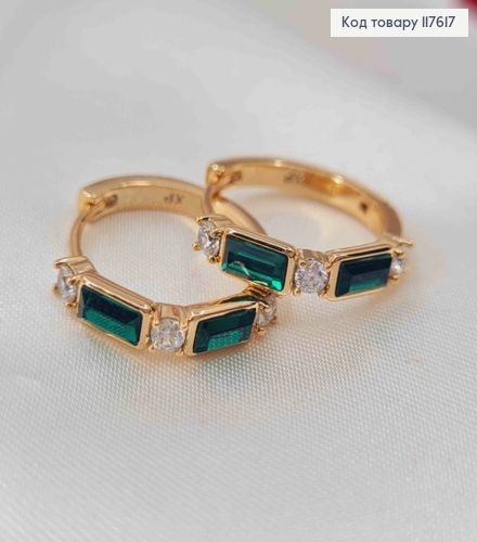 Серьги кольца с Зелеными камешками, диаметр 1,9см, Xuping 18К 117617 фото 2