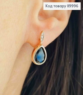 Серьги "Капелька" с черным камнем, 1,7см, английская застежка, Xuping 18К. 119996 фото