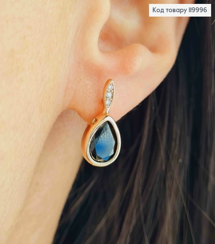 Серьги "Капелька" с черным камнем, 1,7см, английская застежка, Xuping 18К. 119996 фото 1