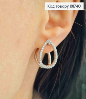 Серьги родованные "Капелька" украшены Блестящими камешками, 1,9см, английская застежка, Xuping 181740 фото